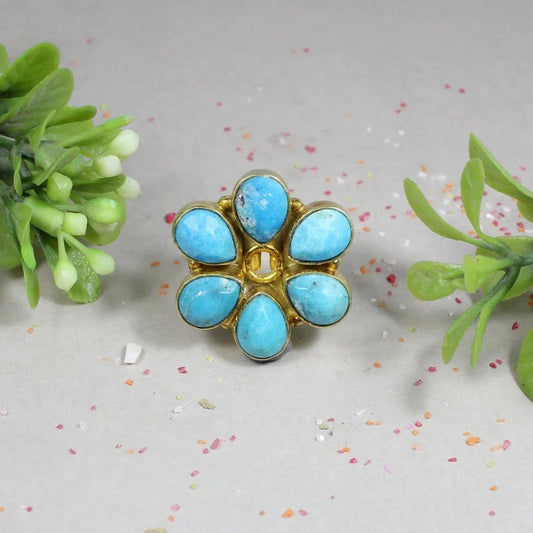 925 Sterling Silver Turquoise Flower design Ring