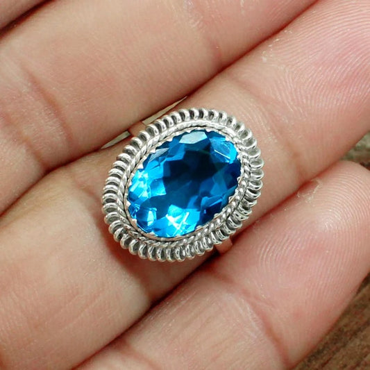 Blue Topaz Gemstone 92.5 Sterling Silver Ring