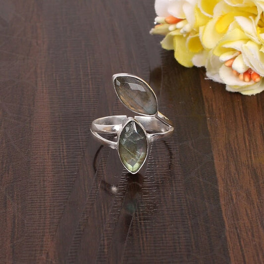 Labradorite Adjutable Brass Ring