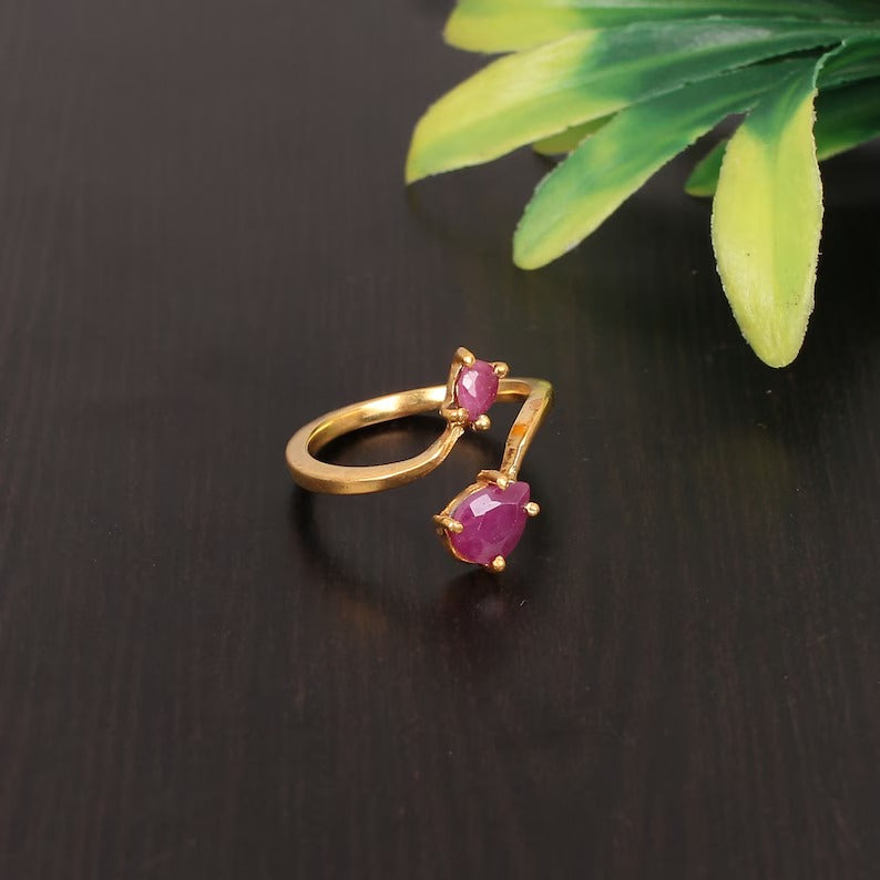 Natural Ruby Gemstone 92.5 Sterling Silver Adjustable Ring