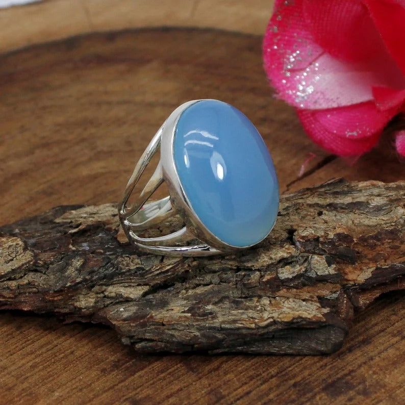 Blue Chalcedony 92.5 Sterling Silver Ring