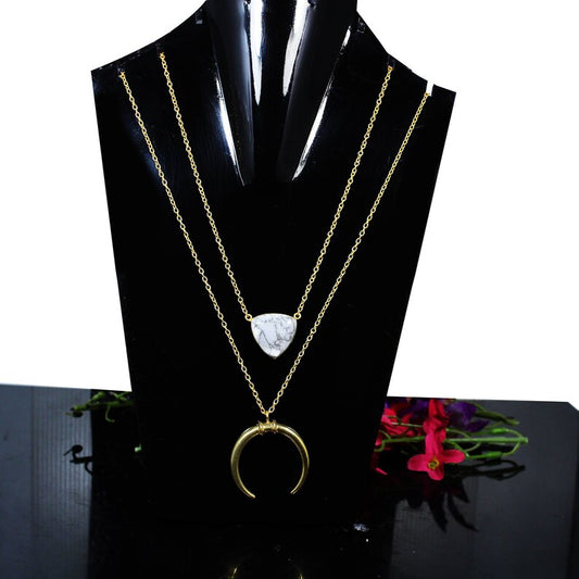 Howlite Gold Plated Double Chain Necklace