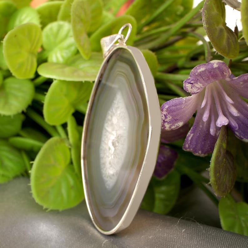 92.5 Sterling Silver Slice Agate Gemstone Pendant