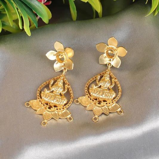 Indian Goddess Laxmi Ji Gold Plated Collet Earrings