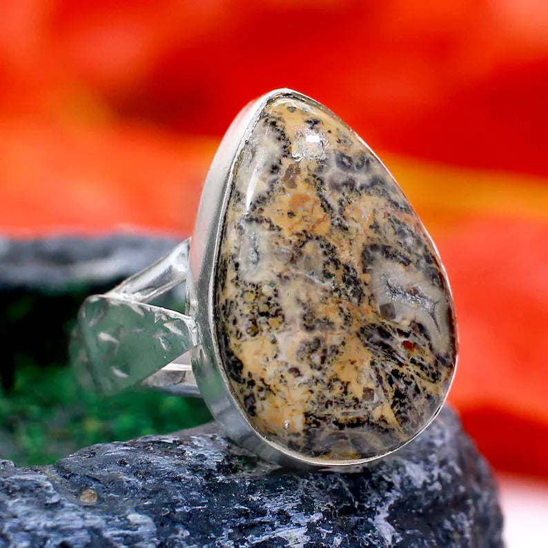 Picture Jasper Gemstone 92.5 Sterling Silver Ring