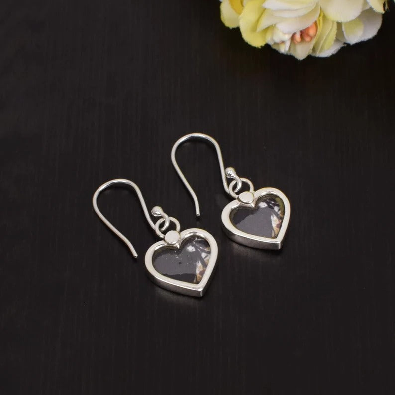 Photo Printed Sterling Silver, 11 x 11 Mm Heart Earrings