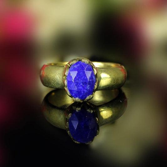 Lapis Lazuli Gemstone Gold Plated Prong Set  Ring