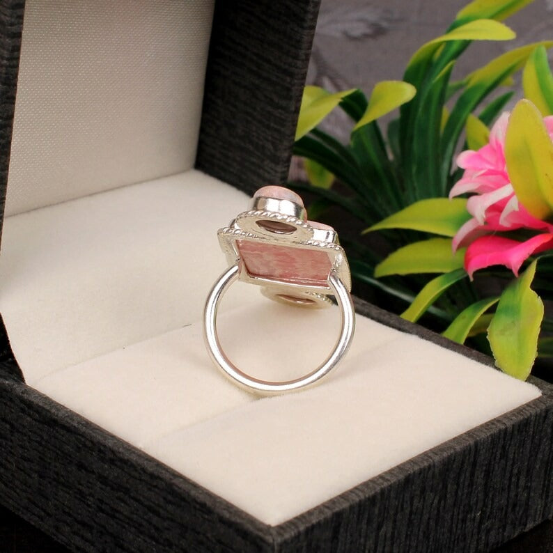 Rhodochrosite Gemstone 92.5 Sterling SIlver Ring