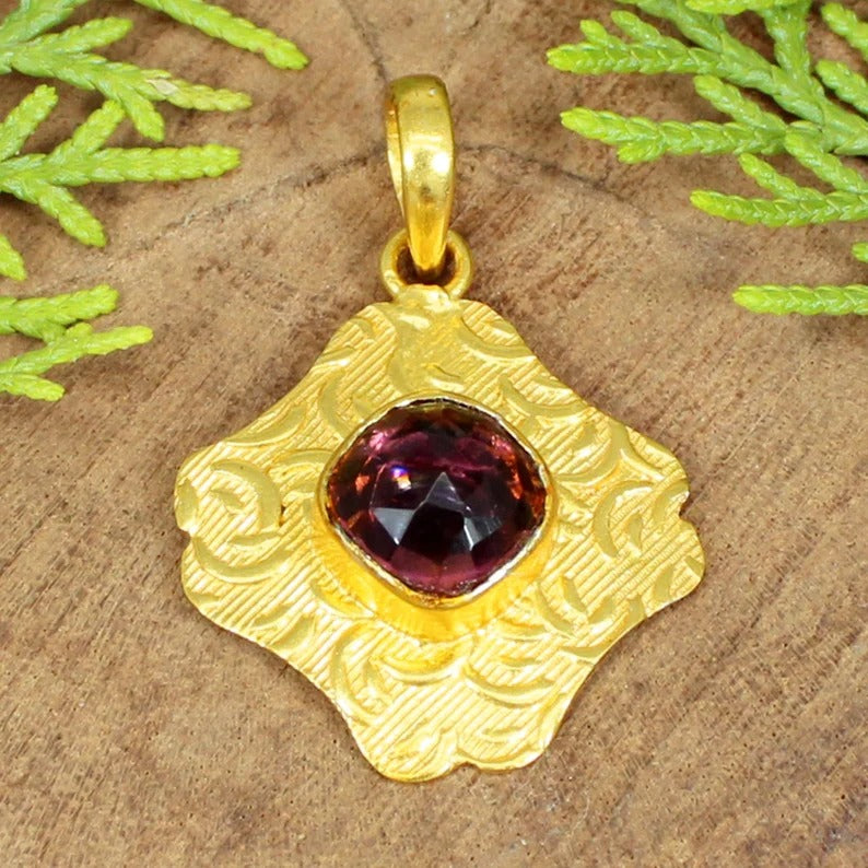 Pink Tourmaline Gold Plated Pendant