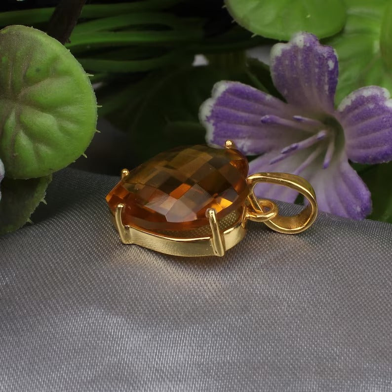 Gold Plated Dark Citrine Gemstone Pendant