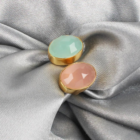 Aqua Chalcedony & Rose Chalcedony Adjustable Ring