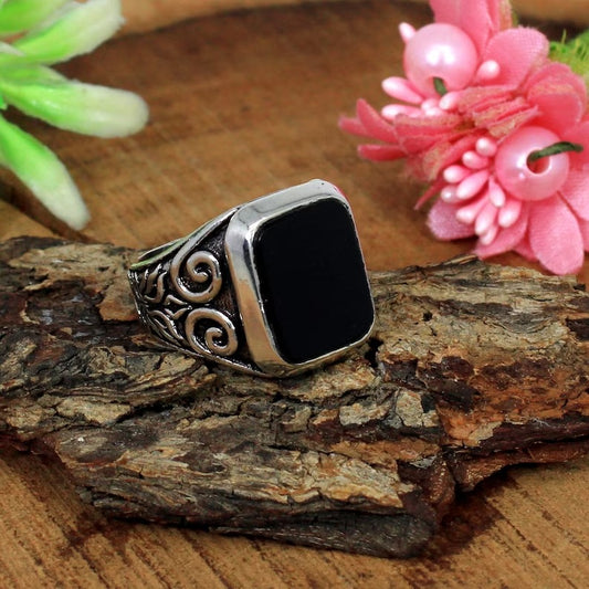 Black Onyx Gemstone 92.5 Sterling Silver Ring