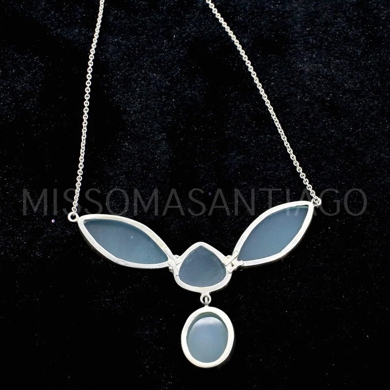 92.5 Sterling Silver Aqua Chalcedony Gemstone Necklace