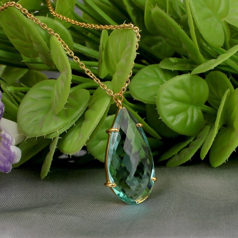 Natural Green Amethyst Pear Necklace