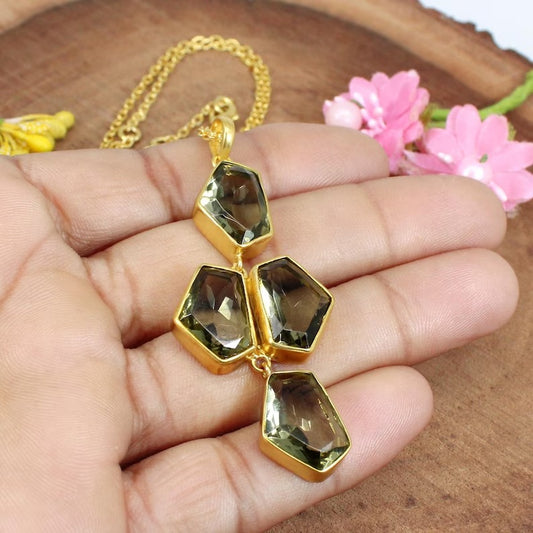 Gold Plated Smoky Quartz Gemstone Necklace