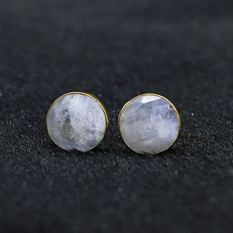 Rainbow Moonstone Gemstone Studs