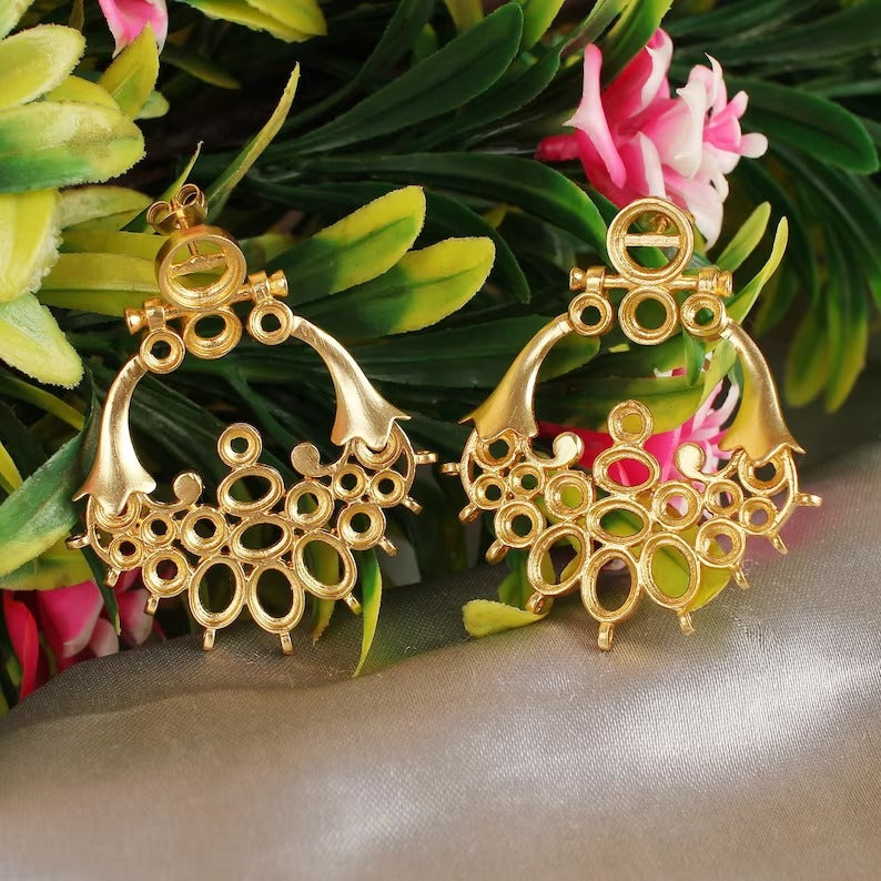 Gold Plated Collet Brass Earrings