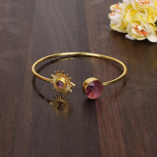 Amethyst Gemstone Brass Bangle