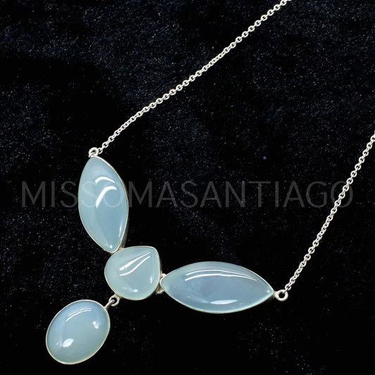 92.5 Sterling Silver Aqua Chalcedony Gemstone Necklace