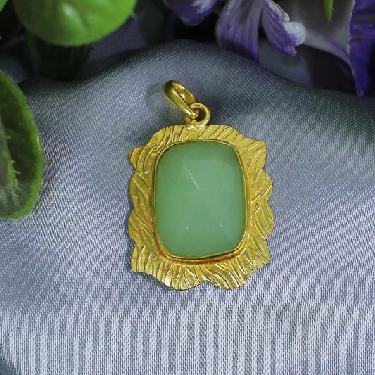 Prehnite Chalcedony Gemstone Gold Plated Pendant