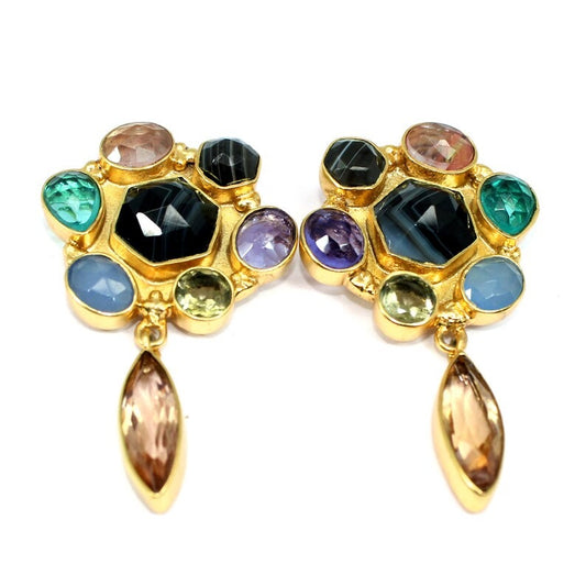 Multi Gemstones Gold Plated Brass Earrings