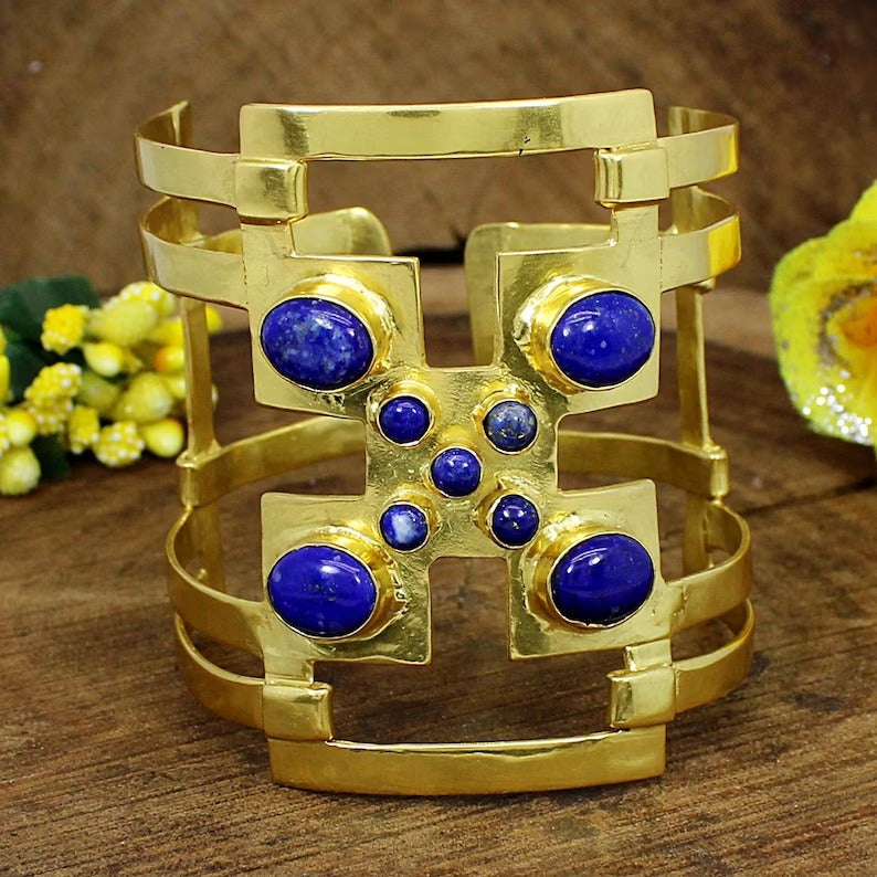 Gold Plated Lapis Lazuli Gemstone Bracelets