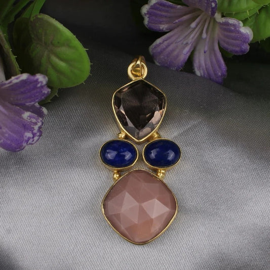 Multi Gemstone Gold Plated Brass Pendant