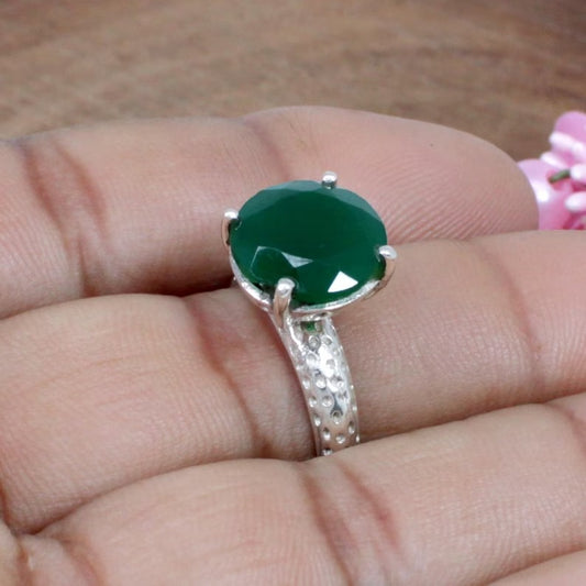 Green Onyx Gemstone Silver Ring