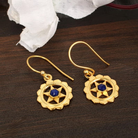 Lapis Lazuli Gemstone Gold Plated Chakra Earrings