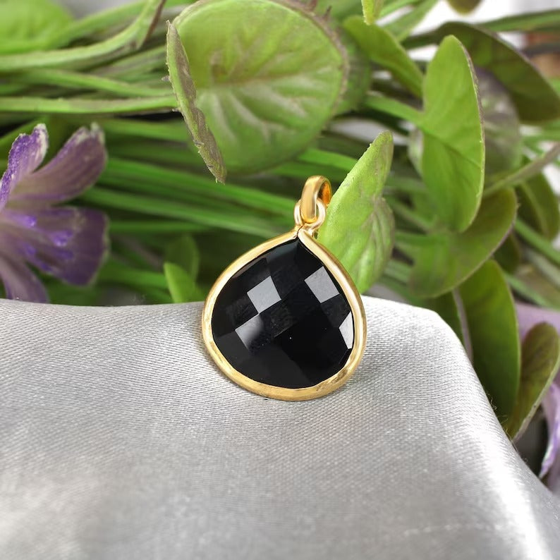 Black Onyx Gemstone Brass Pendant