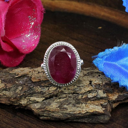 Natural Indian Ruby 92.5 Sterling Silver Ring