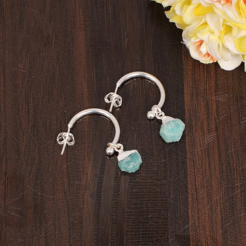 Amazonite Gemstone Brass Earrings