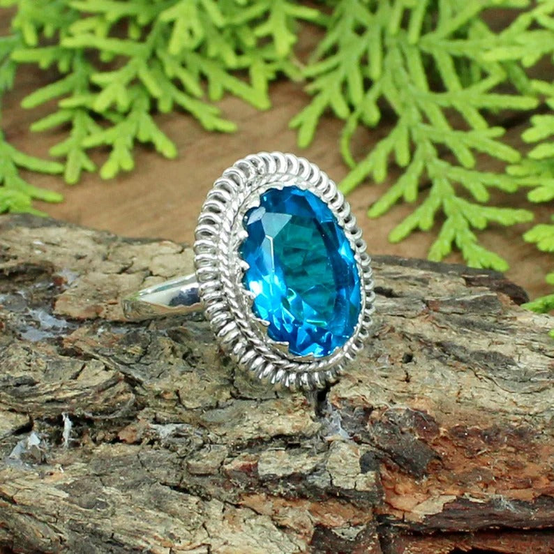 Blue Topaz Gemstone 92.5 Sterling Silver Ring