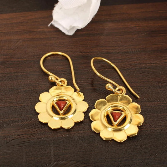 Red Jasper Gemstone Brass Gold Plated Earrings