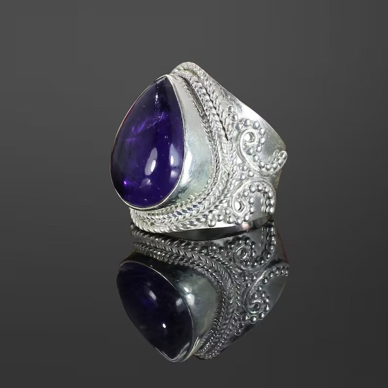 African Amethyst Gemstone 92.5 Sterling Silver Ring