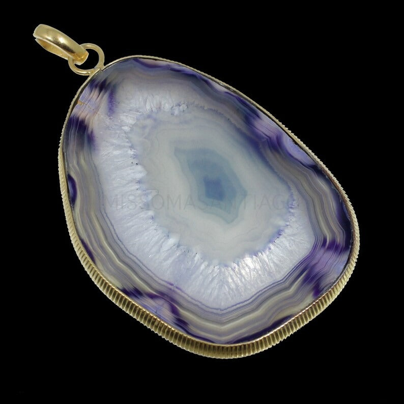 925 Sterling Silver Slice Agate Pendant