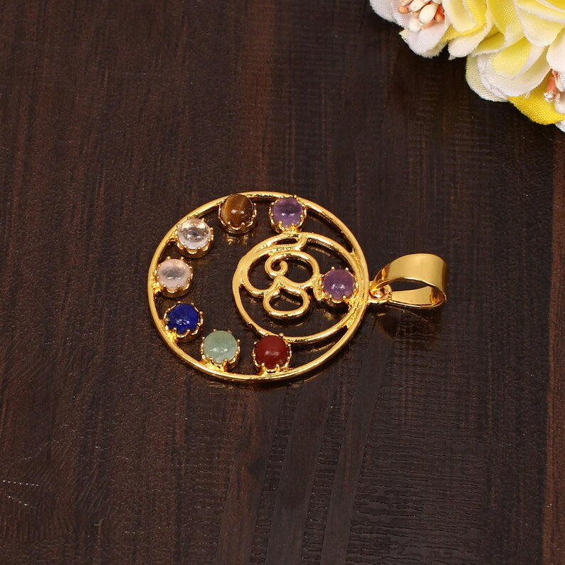 Hindu Religious Gold Plated Om Round Pendant