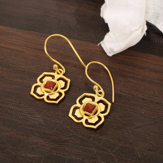 Red Jasper Gemstone Gold Plated Earrings