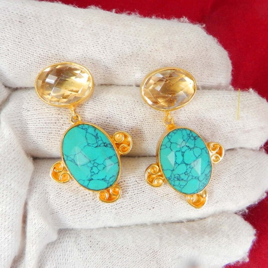 Gold Plated Crystal & Turquoise Earrings