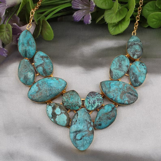 Natural Turquoise Gold Plated Brass Necklace