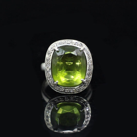 Peridot & CZ Gemstone 92.5 Sterling Silver Ring