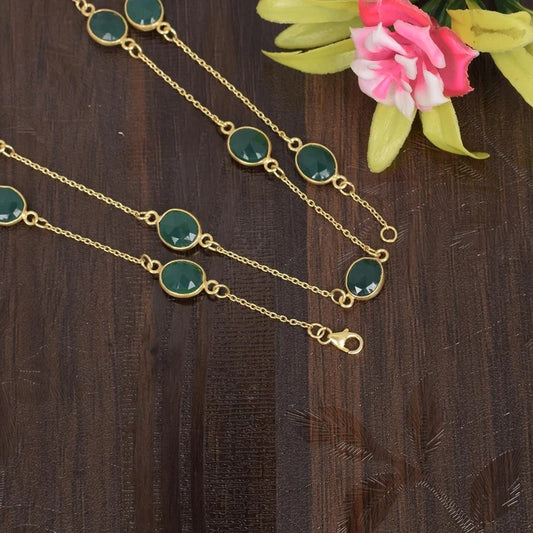 Natural Green Onyx Oval Charm Connector Necklace