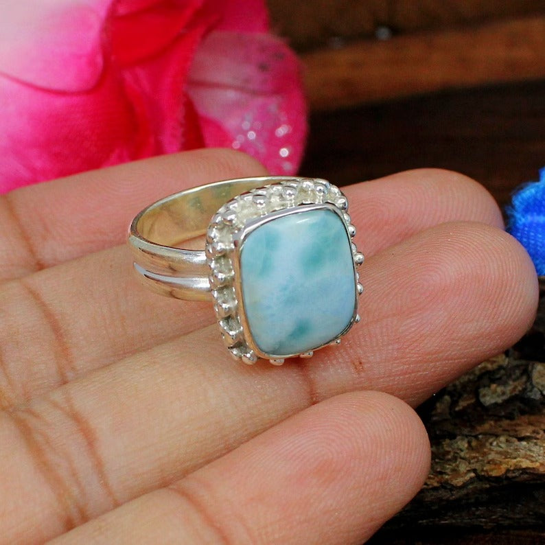 Larimar Gemstone 925 Sterling Silver  Ring