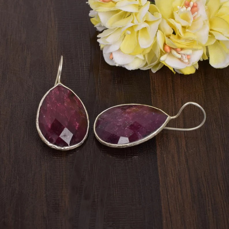 92.5 Sterling Silver Ruby Corundum Earrings