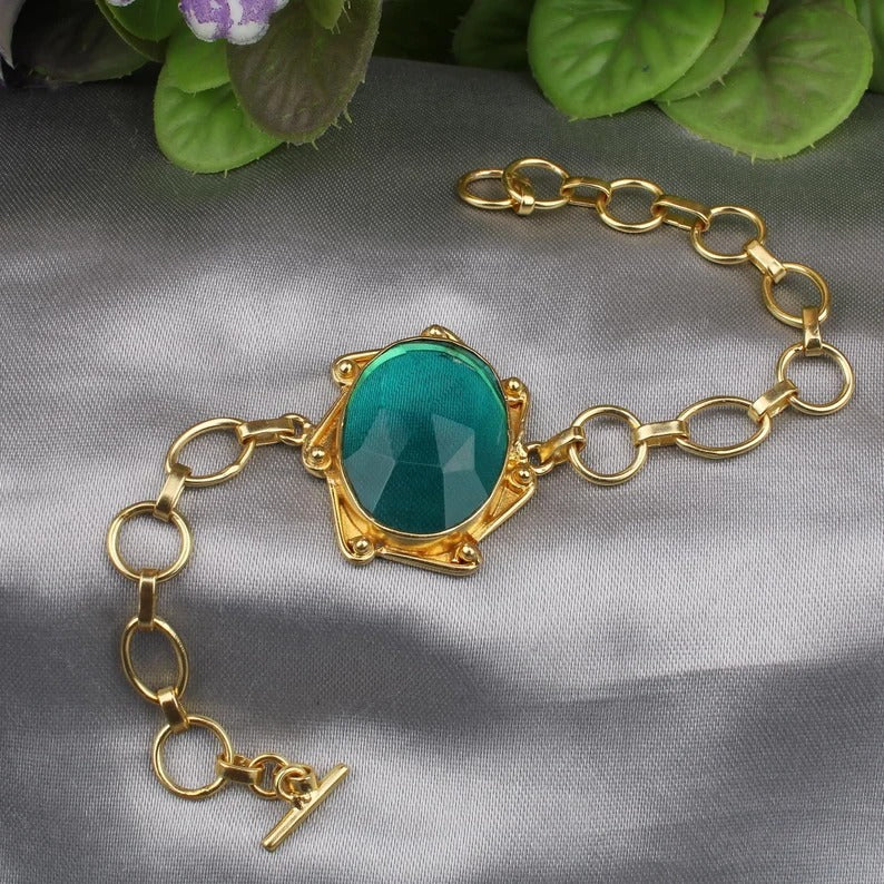 Apatite Gemstone Gold Plated Bracelet