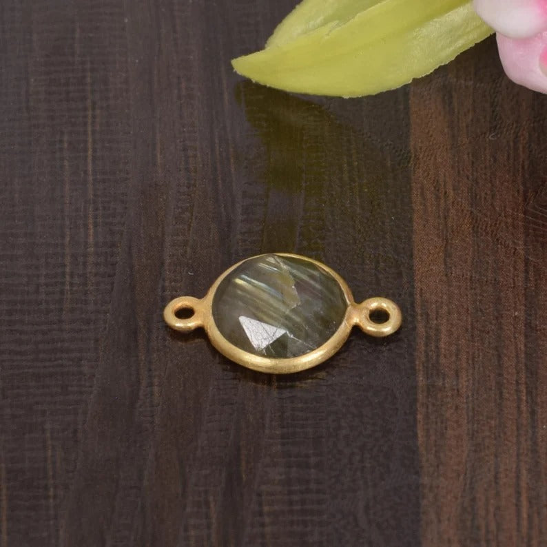 Natural Labradorite Gold Plated Charm Connector