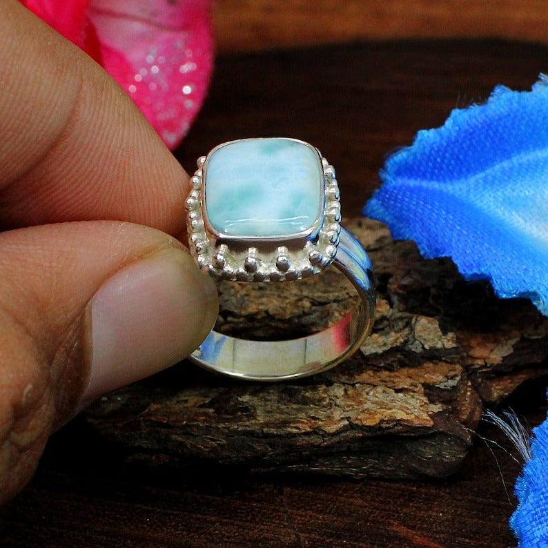 Larimar Gemstone 925 Sterling Silver  Ring