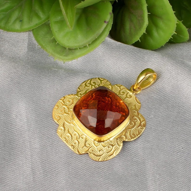 Gold Plated Dark Citrine Hydro Pendant