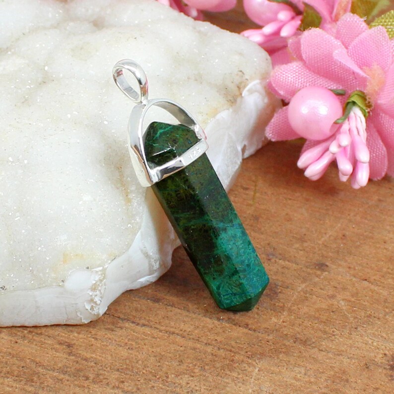 Chrysocolla Pendant Double Terminated Bail Pencil Point Pendant Necklace