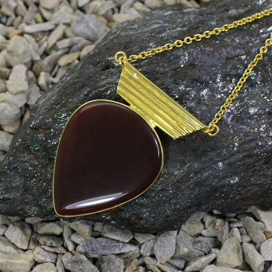 Red Onyx Gemstone Gold Plated Necklace